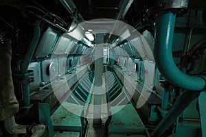 Cruise ship engine room interior with water tight doors