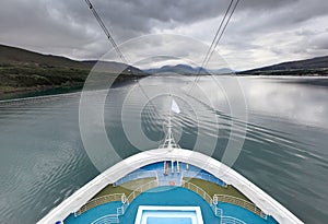 Cruise ship enters to fjord, Akureyri - Iceland