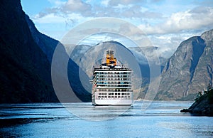 Cruise ship on fjord in Norway