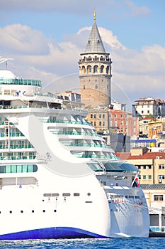 Cruise ship and Galata Tower