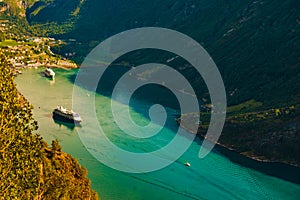 Cruise ship on Geiranger fjord, 29 July 2018, Norway