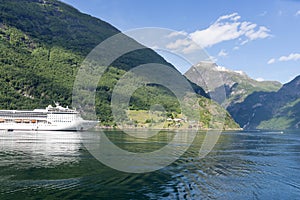 Cruise ship in Geirangerfjord, Norway.