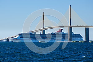 Cruise ship going under the Sunshine Skyway Bridge