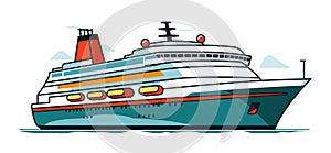 Cruise ship illustration on sea with modern design, colorful ocean liner. Ocean voyage, luxury travel transportation
