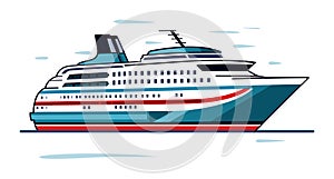 Cruise ship illustration on water with waves. Modern vessel design, maritime travel theme. Luxury ocean liner at sea