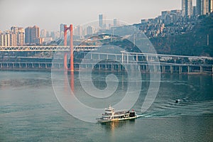 A cruise ship on the Jialing River, a tributary of the Yangtze River.