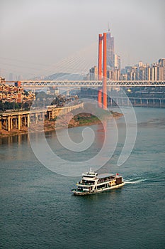 A cruise ship on the Jialing River, a tributary of the Yangtze River.