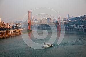 A cruise ship on the Jialing River, a tributary of the Yangtze River.