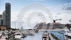 Cruise ship leaving Miami harbor