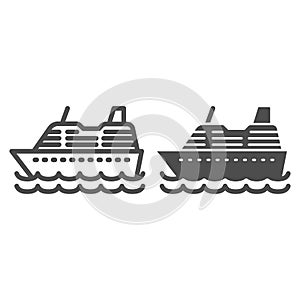 Cruise ship line and solid icon, ocean concept, Marine sail boat sign on white background, sea cruise liner icon in