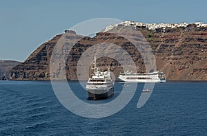 Cruise ship liners near Santorini, Cyclades, Greece.