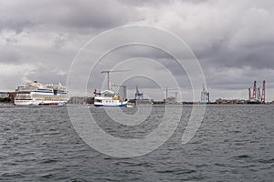 Cruise ship moored in harbor, Copenhagen
