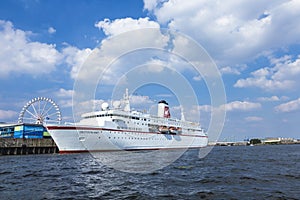 Cruise ship MS DEUTSCHLAND at river Elbe