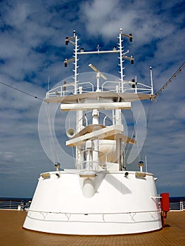 Cruise Ship Navigation Tower Against Blue Sky