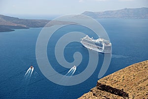 Cruise ship near Santorini