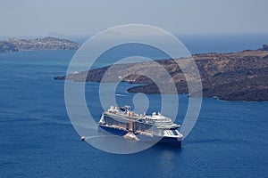 Cruise ship near Santorini island