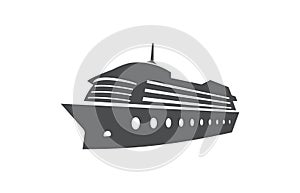 Cruise ship, ocean boat, sea transport symbol.