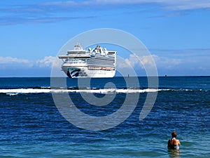 Cruise ship on the ocean in the Caribbeans