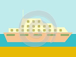 Cruise ship, ocean liner in water and sky. vector illustration i
