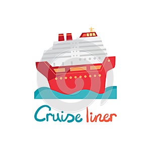 Cruise ship, ocean liner in water. Vector illustration flat