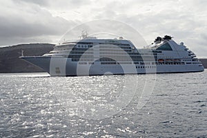 Cruise ship off the coast of Santorini.