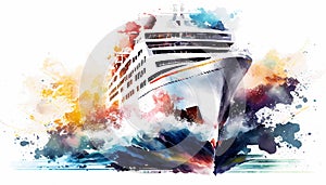 Cruise ship in painting waves by Generative AI