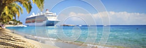 Cruise ship and palm tree on the beach in the tropics