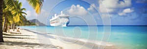 Cruise ship and palm tree on the beach in the tropics