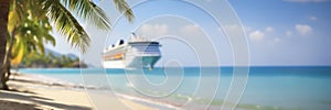 Cruise ship and palm tree on the beach in the tropics