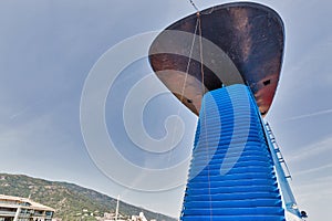 Cruise ship pipe against clear sky in Bastia, Corsica, France