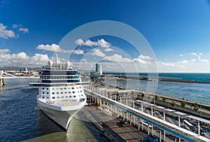 Cruise ship in the port. Barcelona. Spaine. Summer vacation and holiday