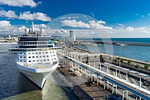 Cruise ship in the port. Barcelona. Spaine. Summer vacation and holiday