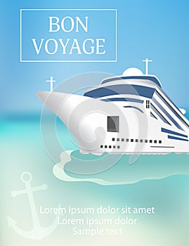 Cruise ship poster with Â«Bon VoyageÂ» headline. Transatlantic l
