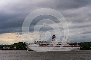 Cruise ship on river Elbe in Hamburg