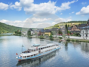 Cruise ship on river Moselle near city Traben-Trarbach