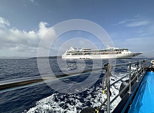 Cruise ship on the roadstead of Santorini island