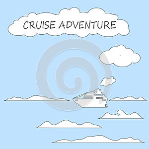 Cruise ship in sea flat style vector illustration.