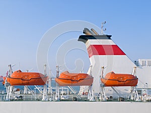 Cruise ship showing lifeboats