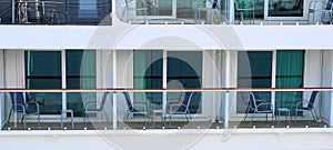 Cruise ship side view with balconies close up.