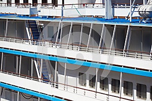 Cruise ship side view closeup as background, window and balcony