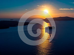 Cruise ship silhouette in sunset light