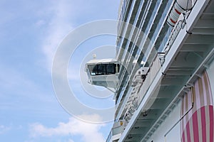 Cruise Ship In A Sunny Day viewing port deck balcony glass railings