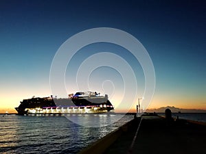 cruise ship sunrise on Caribbean Port, cruise ship Caribbean, sunrise and sunset sky