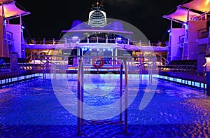 Cruise ship swimming pool at night