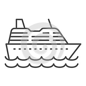 Cruise ship thin line icon, ocean concept, Marine sail boat sign on white background, sea cruise liner icon in outline