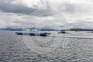 Cruise ship to visit fjords in Norway, selective focus