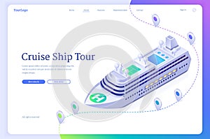 Cruise ship tour isometric landing page, sea liner