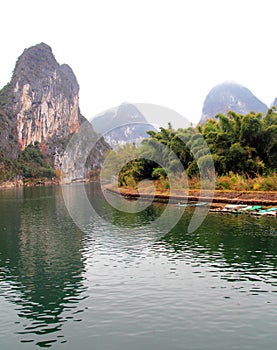 Cruise ship travels the route along the Li river from Guilin to Yangshou.