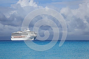 Cruise ship in tropical island port