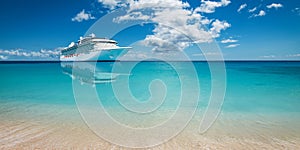 Cruise ship on tropical sea. Panoramic view.